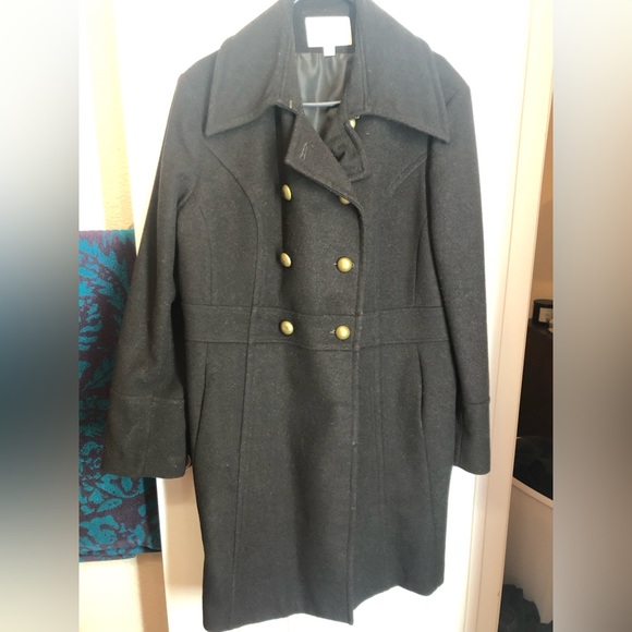 Charle Klein Dark espresso brown Pea Coat with bronze button Women’s XL - Picture 1 of 8